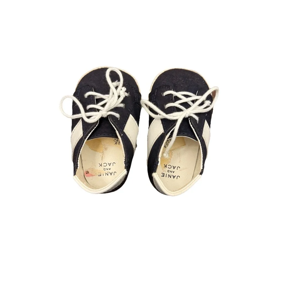 Janie And Jack 3-6 Months Dress Shoe Baby Boy Navy And White With Laces